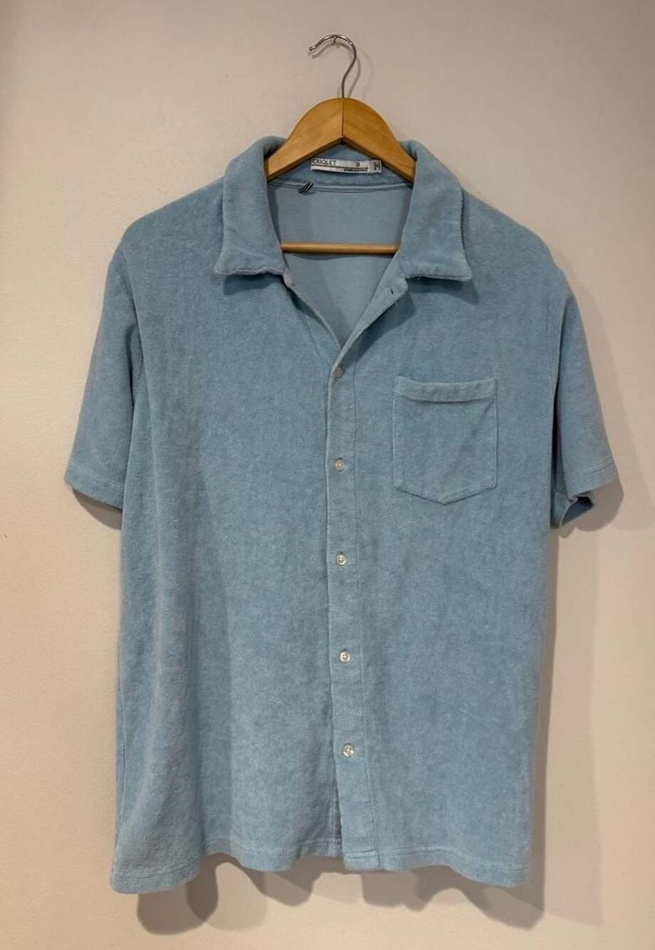 Criquet Terry Camp Shirt Size M Light Blue Button-Up Short Sleeve